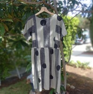 Vintage abstract dress black and light cream
